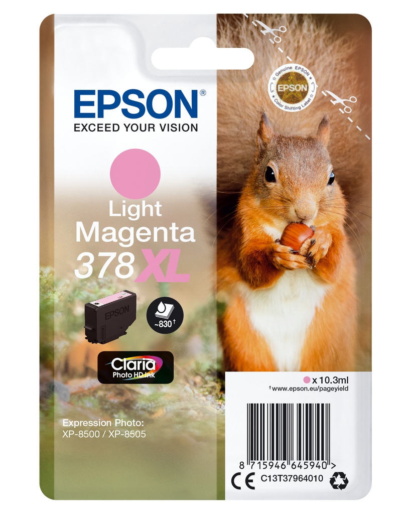 [170015441422] Epson Squirrel Singlepack Light Magenta 378XL Claria Photo HD Ink