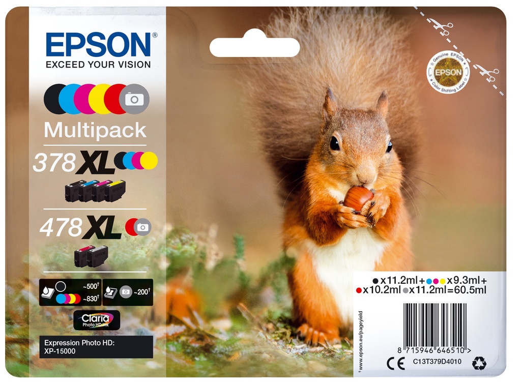 [170015441454] Epson Squirrel Multipack 6-colours 378XL / 478XL Claria Photo HD Ink