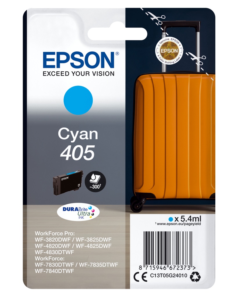 [170015441608] Epson Singlepack Cyan 405 DURABrite Ultra Ink