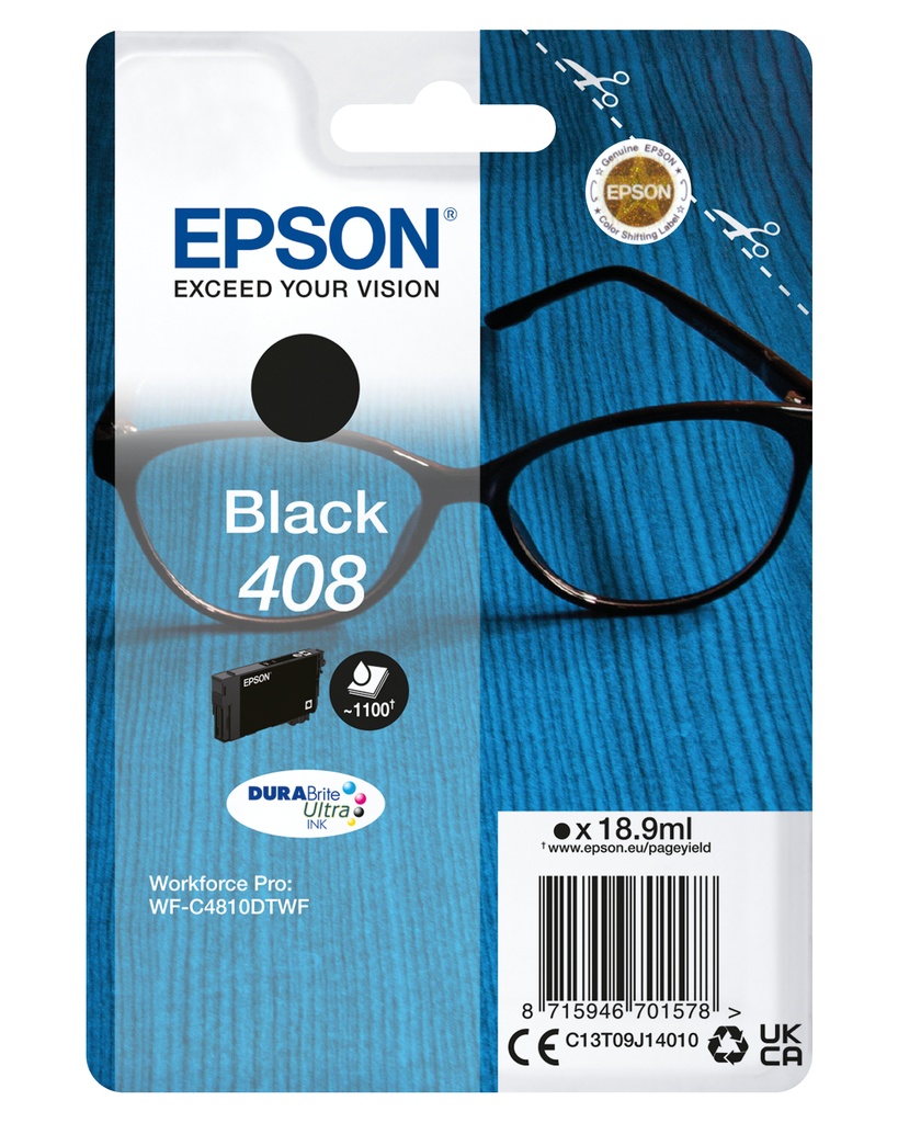 [170015441709] Epson Singlepack Black 408 DURABrite Ultra Ink