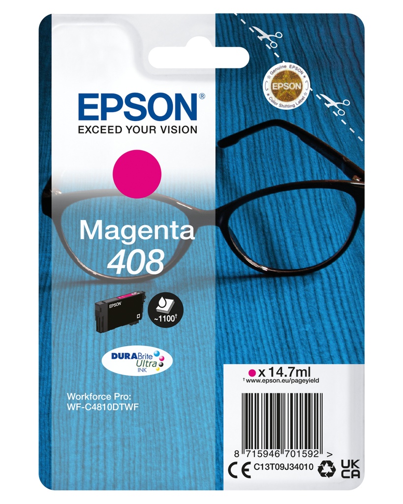 [170015441711] Epson Singlepack Magenta 408 DURABrite Ultra Ink