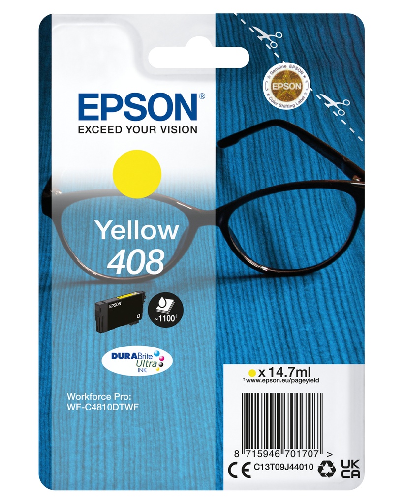 [170015441712] Epson Singlepack Yellow 408 DURABrite Ultra Ink