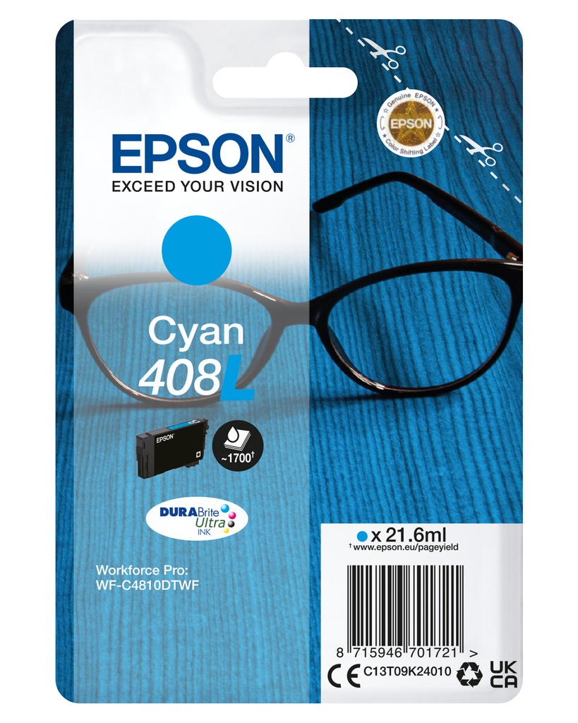 [170015441714] Epson Singlepack Cyan 408L DURABrite Ultra Ink
