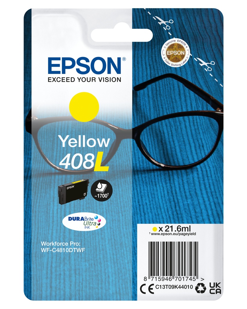 [170015441716] Epson Singlepack Yellow 408L DURABrite Ultra Ink