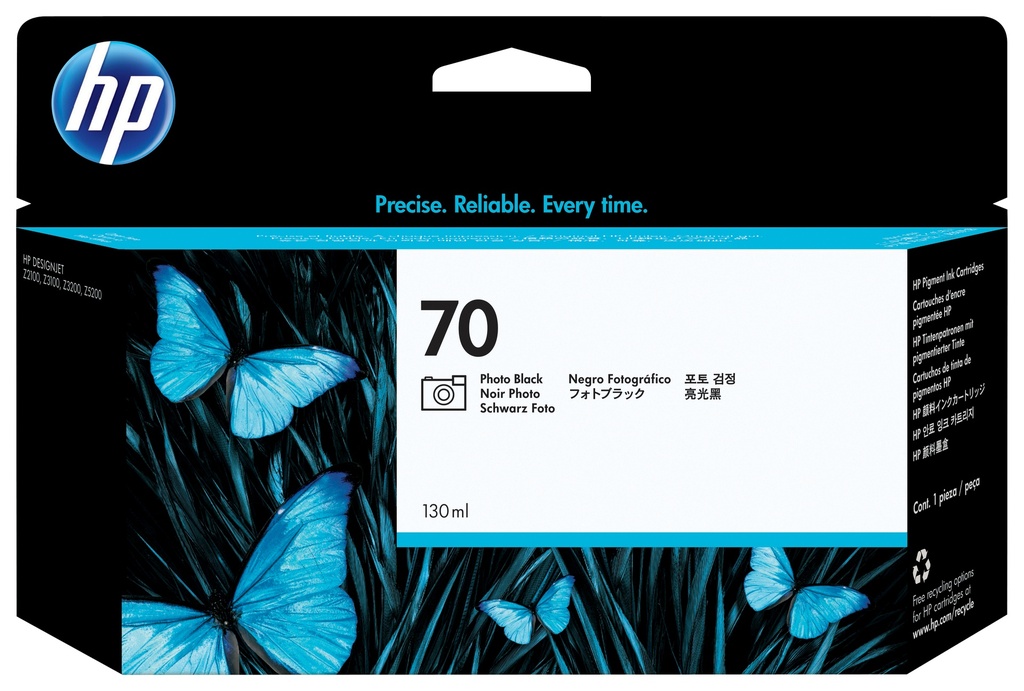 HP 70 zwarte DesignJet fotoinktcartridge, 130 ml