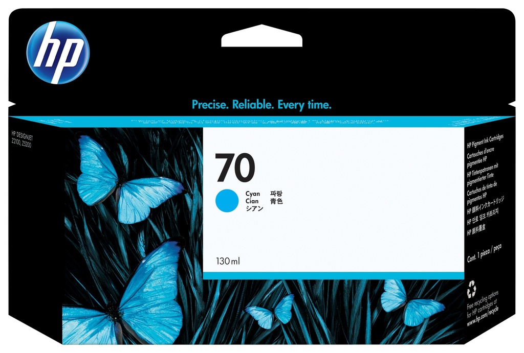 [170025440448] HP 70 cyaan DesignJet inktcartridge, 130 ml