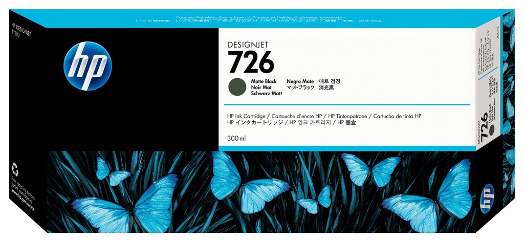 HP 726 matzwarte DesignJet inktcartridge, 300 ml