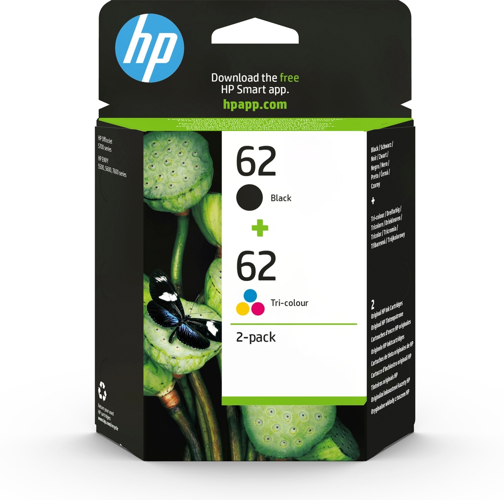 [170025441182] HP 62 originele zwarte/drie-kleuren inktcartridges, 2-pack