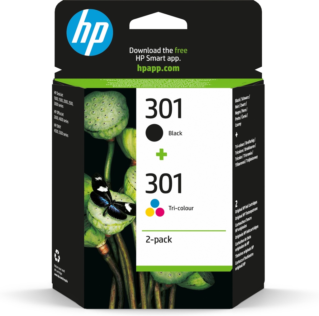 [170025441183] HP 301 originele zwarte/drie-kleuren inktcartridges, 2-pack