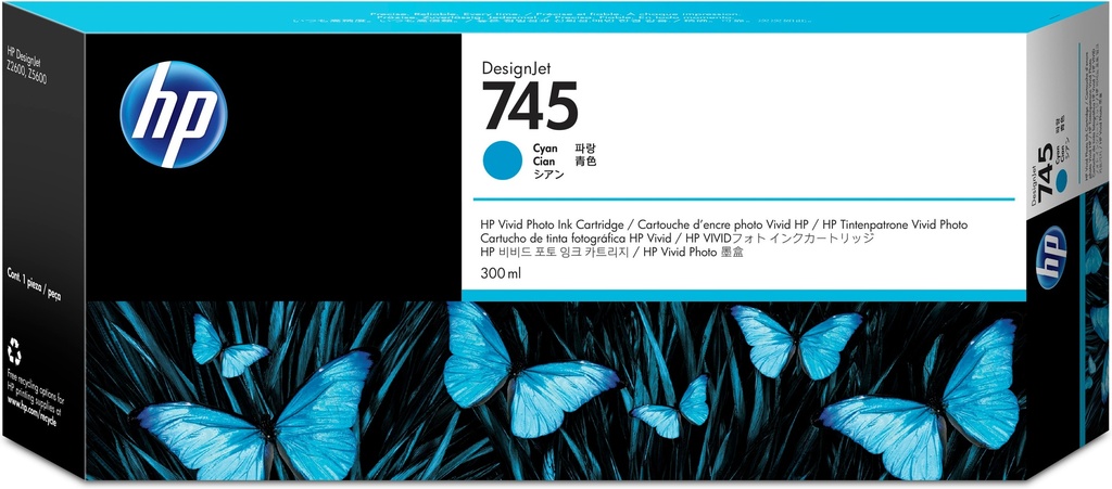 [170025441302] HP 745 cyaan DesignJet inktcartridge, 300 ml