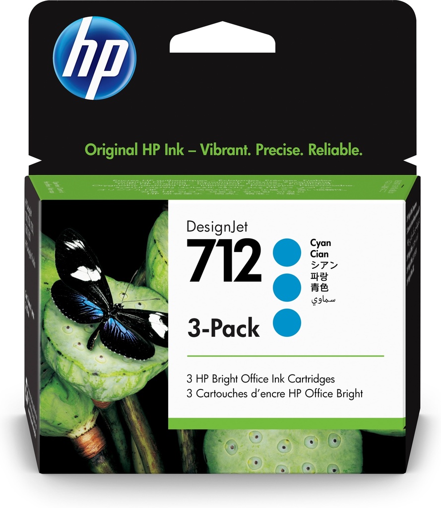 [170025441514] HP 712 29 ml inktcartridge voor DesignJet, cyaan, 3-pack