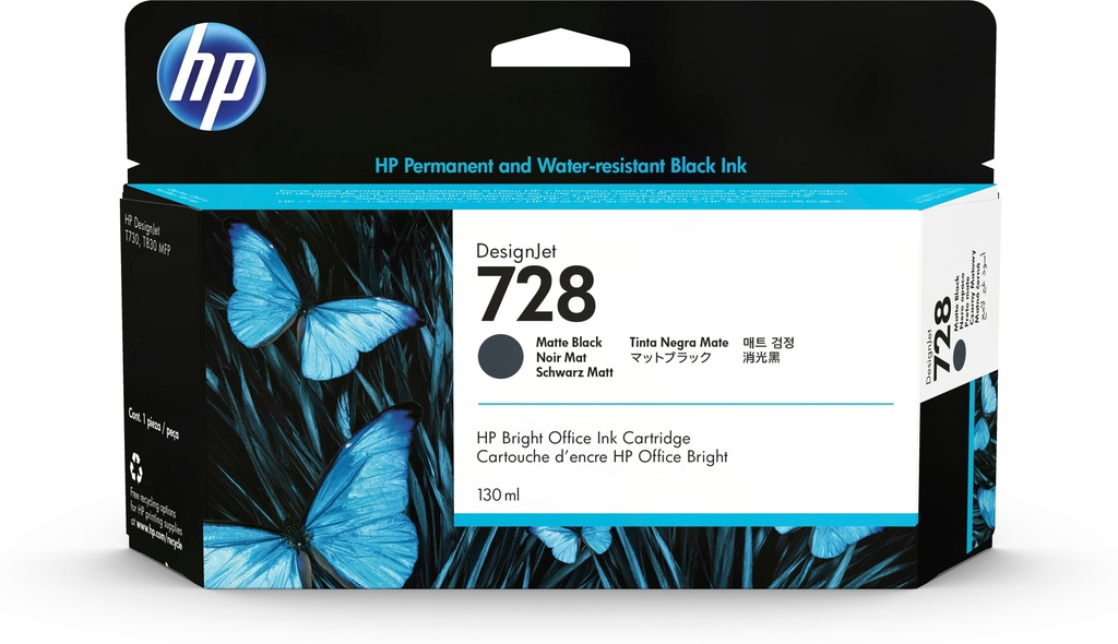 HP 728 DesignJet matzwarte inktcartridge, 130 ml