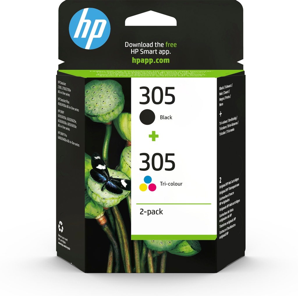 [170025441530] HP 305 2-Pack Tri-color/Black Original Ink Cartridge inktcartridge 2 stuk(s) Origineel Normaal rendement Zwart, Cyaan, Magenta, Geel