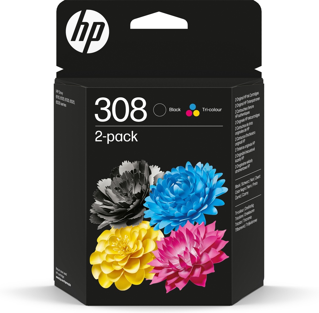 HP 308 originele 2-pack combo zwarte/driekleureninktcartridges