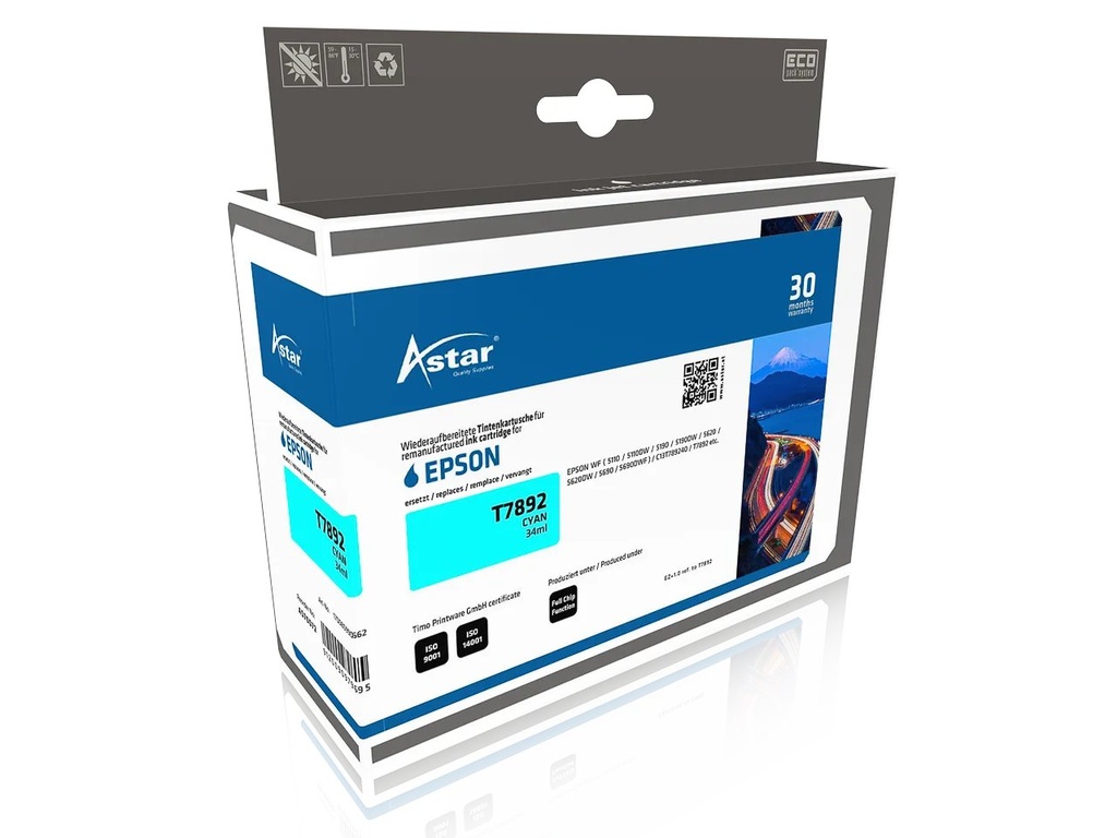 [170085990662] ASTAR AS70072 ASTAR EPSON T7892 WF ink cyan