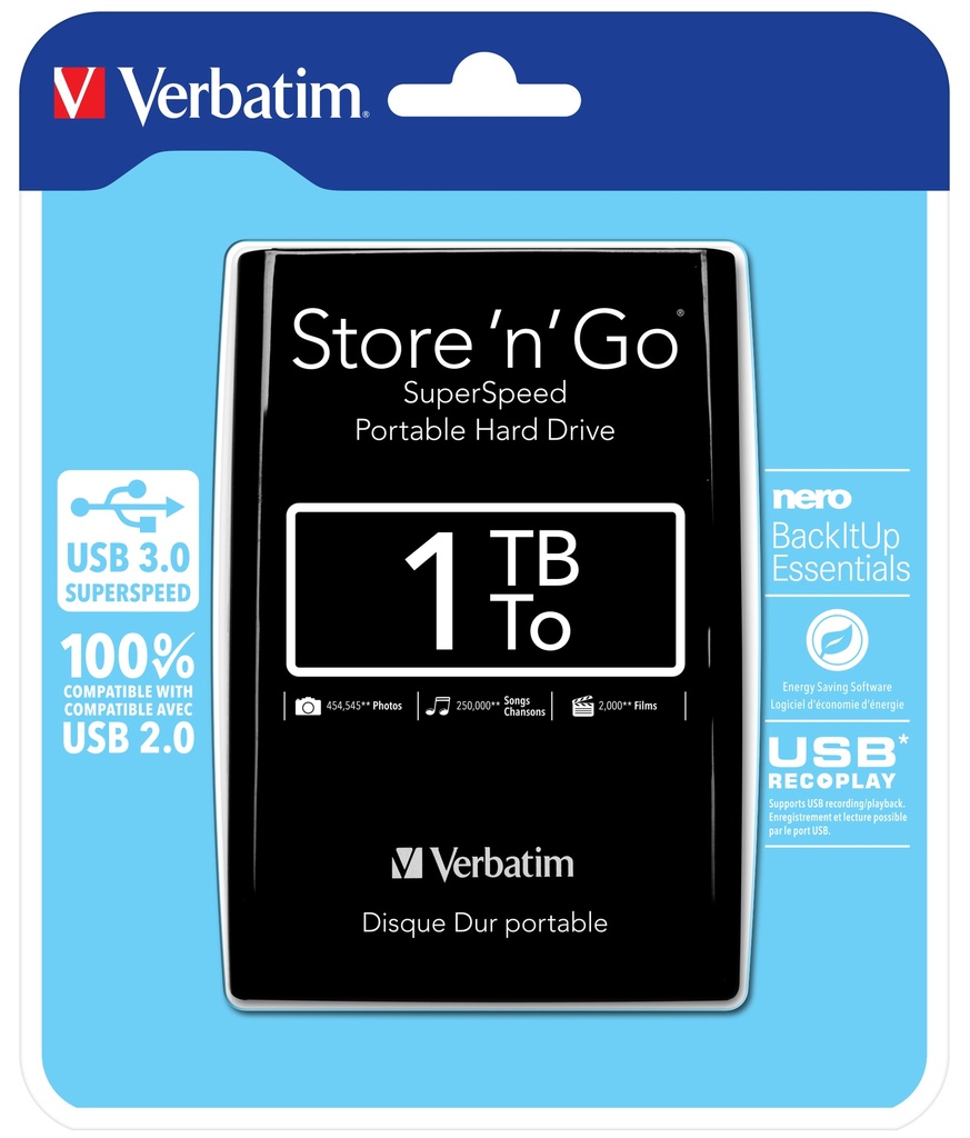Verbatim Draagbare vaste Store 'n' Go-schijf met USB 3.0 van 1 TB Black